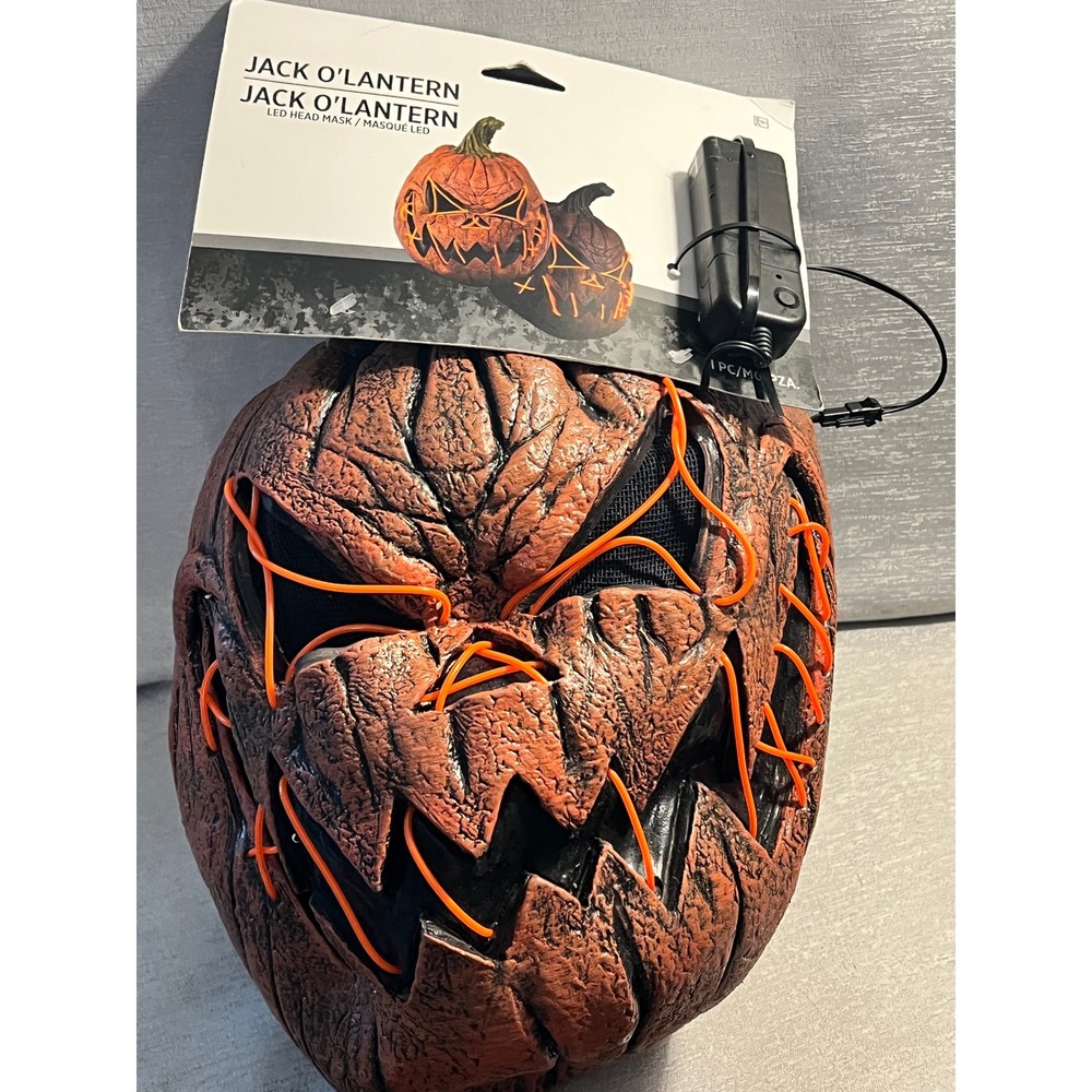 Amscan Jack O Lantern LED Head Mask Light Up Pumpkin Halloween Costume NWT